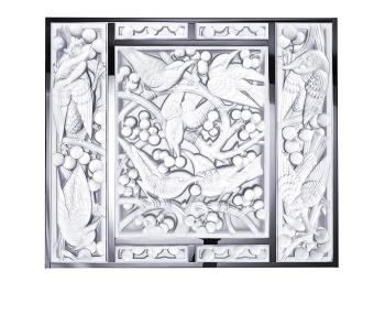 Merles et raisins head down in clear crystal, mirrored, chrome - Lalique